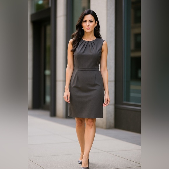 Tahari Arthur S. Levine Taupe Brown Sheath Dress Size 4 Work Wear Classic New - Picture 1 of 5